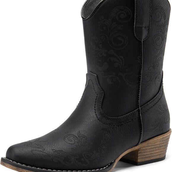Brand New Women's Cowboy Cowgirl Western Ankle Boots Low Chunky Heels Square Toe - Picture 1 of 7